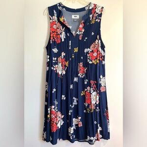 Old Navy Blue and Red Floral Rayon Midi Dress Size M